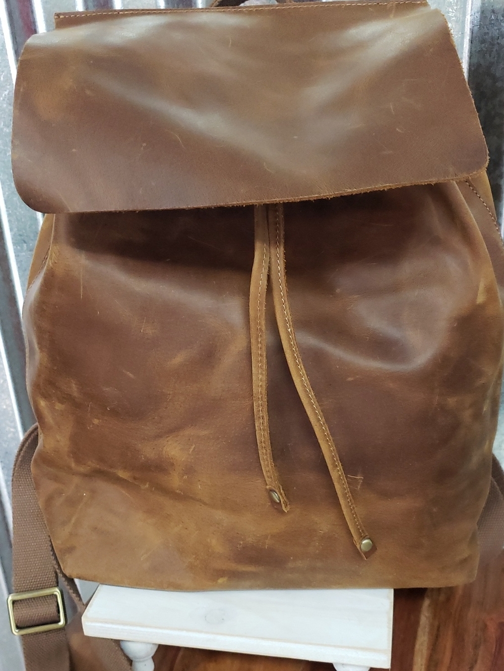 Classic Brown Leather Men's Backpack - Unbranded